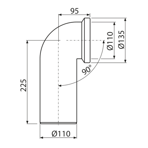 Труба фановая Alca Plast Ду110 90°, для унитаза, материал - полипропилен, для пластиковых труб