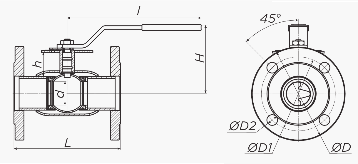 Краны шаровые ALSO КШ.Ф.BV.025.40-02 Ду25-150 Ру16-40 стандартнопроходные, присоединение - фланцевое, корпус - сталь 09Г2С, уплотнение - PTFE, управление - ручка-рычаг