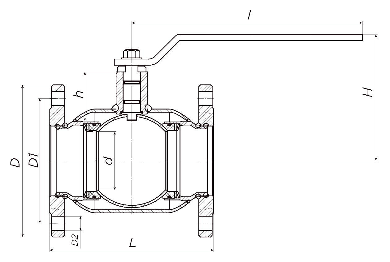 Кран шаровой ALSO КШ.Ф.З.100.16-01 Ду100 Ру16 стандартнопроходной, присоединение - фланцевое, корпус - сталь 20, уплотнение - PTFE, управление - ручка-рычаг