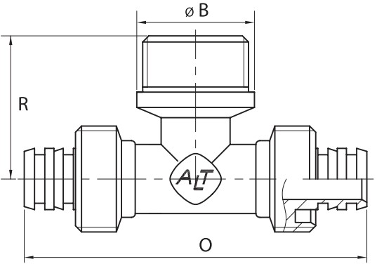 Тройник ALTSTREAM Дн26x3/4″х26 Ру20 для металлопластиковых труб, переходной, присоединение компрессионное/наружная резьба, корпус – никелированная латунь