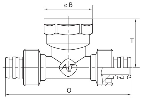 Тройник ALTSTREAM Дн26x3/4″х26 Ру20 для металлопластиковых труб, переходной, присоединение компрессионное/внутренняя резьба, корпус – никелированная латунь