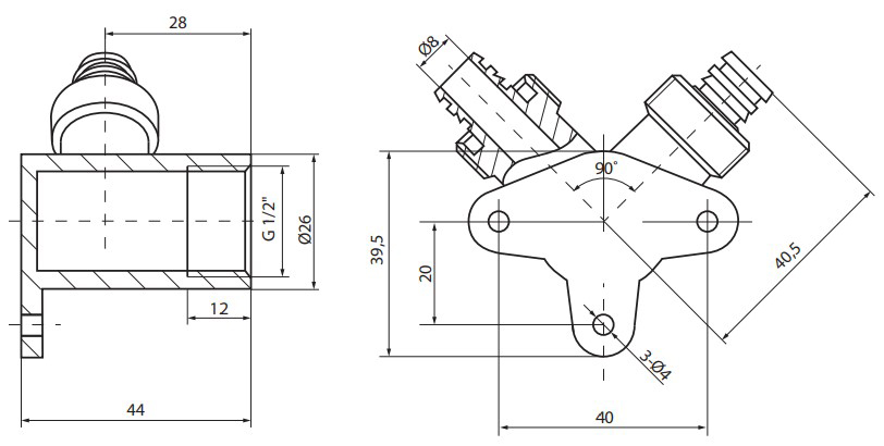 Тройник ALTSTREAM Дн16x1/2″х16 Ру20 для металлопластиковых труб, переходной с креплением, трехосевой, присоединение компрессионное/внутренняя резьба, корпус – никелированная латунь