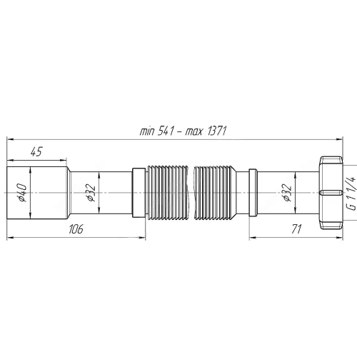 Гофра АНИ Пласт Ду1 1/4″х32/40 L=495-1325 мм с гайкой