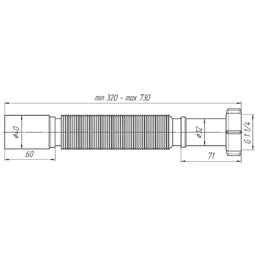 Гофра АНИ Пласт Ду1 1/4″х40 L=320-730 мм с гайкой