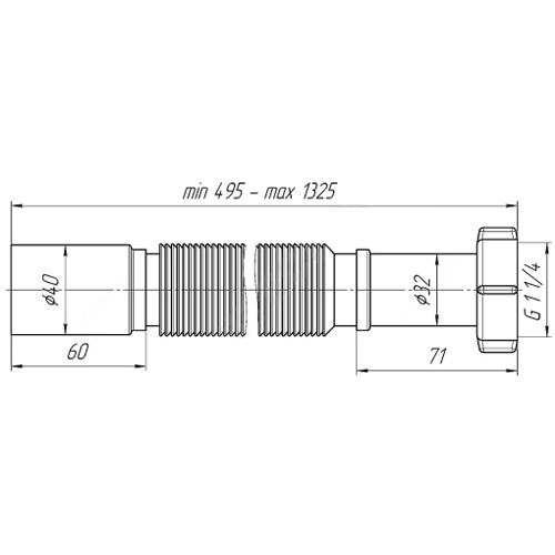 Гофра АНИ Пласт Ду1 1/4″х40 L=495-1325 мм с гайкой