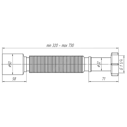 Гофра АНИ Пласт Ду1 1/4″х50 L=320-730 мм с гайкой