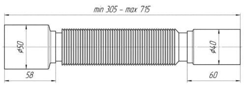 Гофра АНИ Пласт без гайки Ду40х50 L=305-715мм