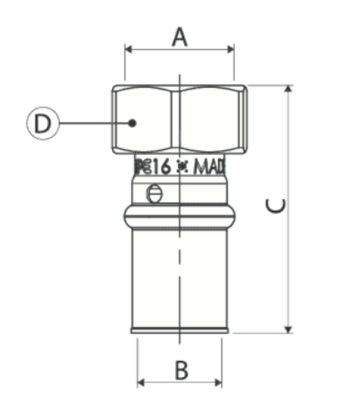 Соединитель APE AP185 Дн16х1/2″ Ру16, пресс / накидная гайка, латунный, для металлопластиковых труб