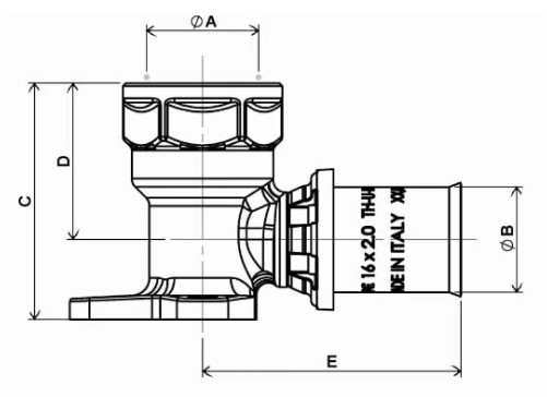 Водорозетка APE APL35 Дн16х1/2″ Ру16, пресс / внутренняя резьба, латунная, для металлопластиковых труб