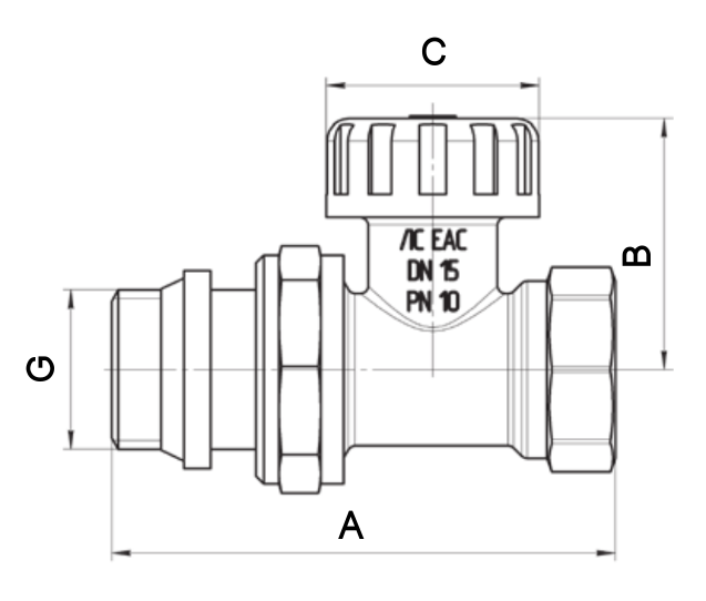 Клапан регулирующий для радиатора AQUALINK Ду15 Ру10 прямой, с уплотнением, внутренняя/наружная резьба