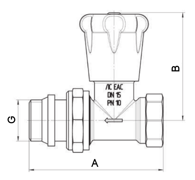 Клапан регулирующий для радиатора AQUALINK Ду20 Ру10 прямой, внутренняя/наружная резьба