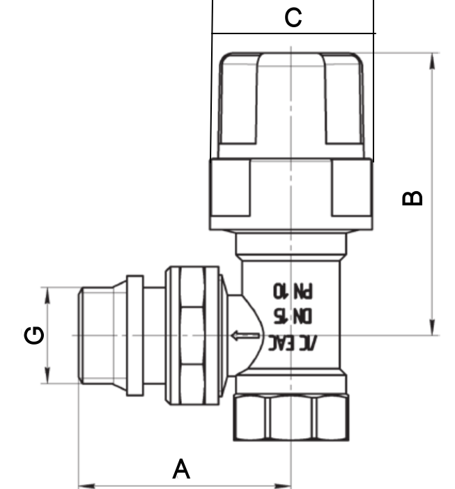 Клапан термостатический AQUALINK 1/2″ Ду15 Ру10 угловой, корпус - латунь никелированная CW617N, присоединение - внутренняя / наружная резьба, уплотнение - NBR
