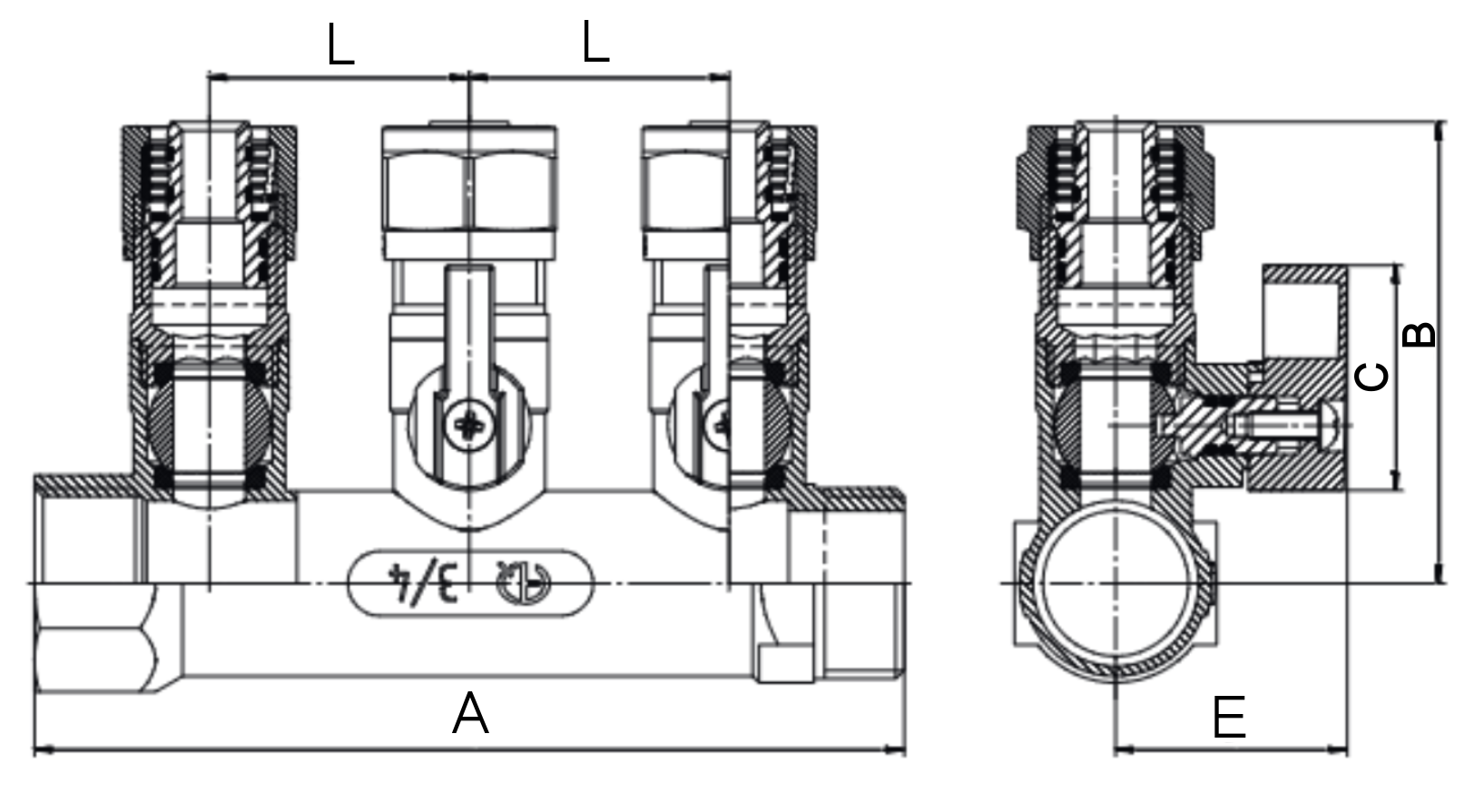 Коллекторы для МП труб AQUALINK 3/4″ Ду20 Ру10 2-4 отвода Дн16 внутренняя/наружная резьба с шаровыми кранами и евроконусом