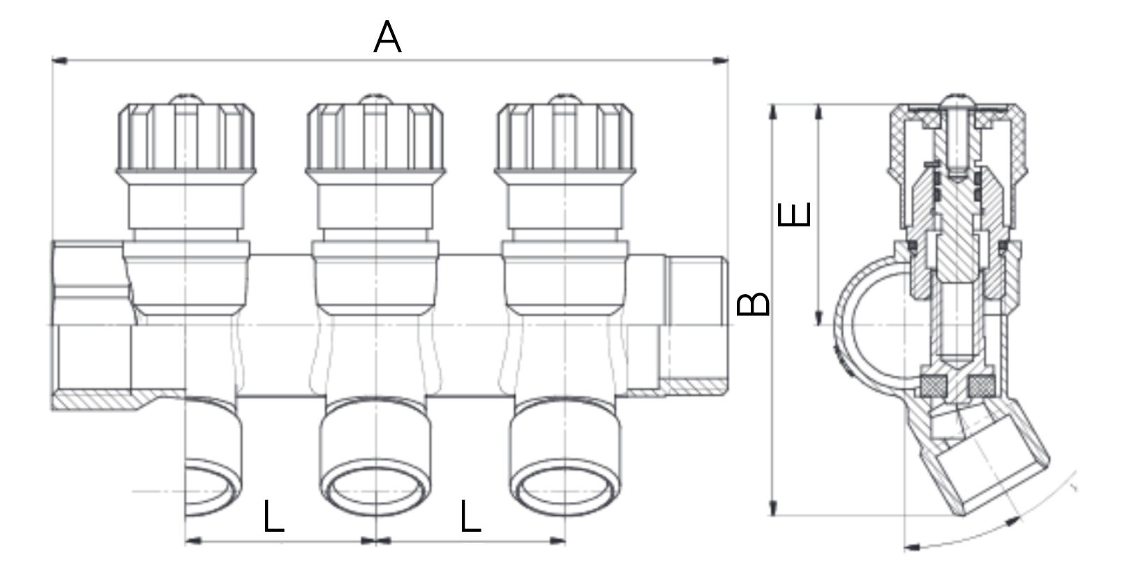 Коллектор AQUALINK 3/4″ Ду20 Ру10 4 отвода 1/2″ Ду15 внутренняя/наружная резьба с вентилями
