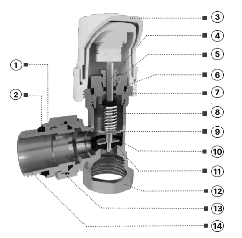 Клапан термостатический AQUALINK 1/2″ Ду15 Ру10 прямой, корпус - латунь никелированная CW617N, присоединение - внутренняя / наружная резьба, уплотнение - NBR