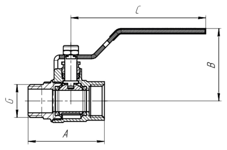 Кран шаровой AQUALINK ВР-ВР 1″ Ду25 Ру35 полнопроходной муфтовый, латунный, внутренняя/внутренняя резьба, управление ручка-рычаг