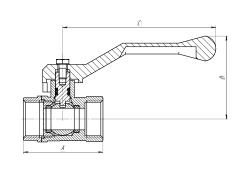 Кран шаровой AQUALINK ВР-ВР 2″ Ду50 Ру16 неполнопроходной муфтовый, латунный, внутренняя/внутренняя резьба, управление ручка-рычаг