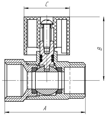 Кран шаровой AQUALINK Мини 1/2″ Ду15 Ру10 Cr стандартнопроходной, двухходовой, латунь CW617N, уплотнение - PTFE, внутренняя резьба / наружная резьба, ручка-флажок