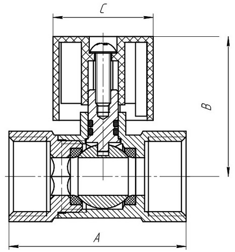 Кран шаровой AQUALINK Мини 1/2″ Ду15 Ру10 Cr стандартнопроходной, двухходовой, латунь CW617N, уплотнение - PTFE, внутренняя резьба, ручка-флажок