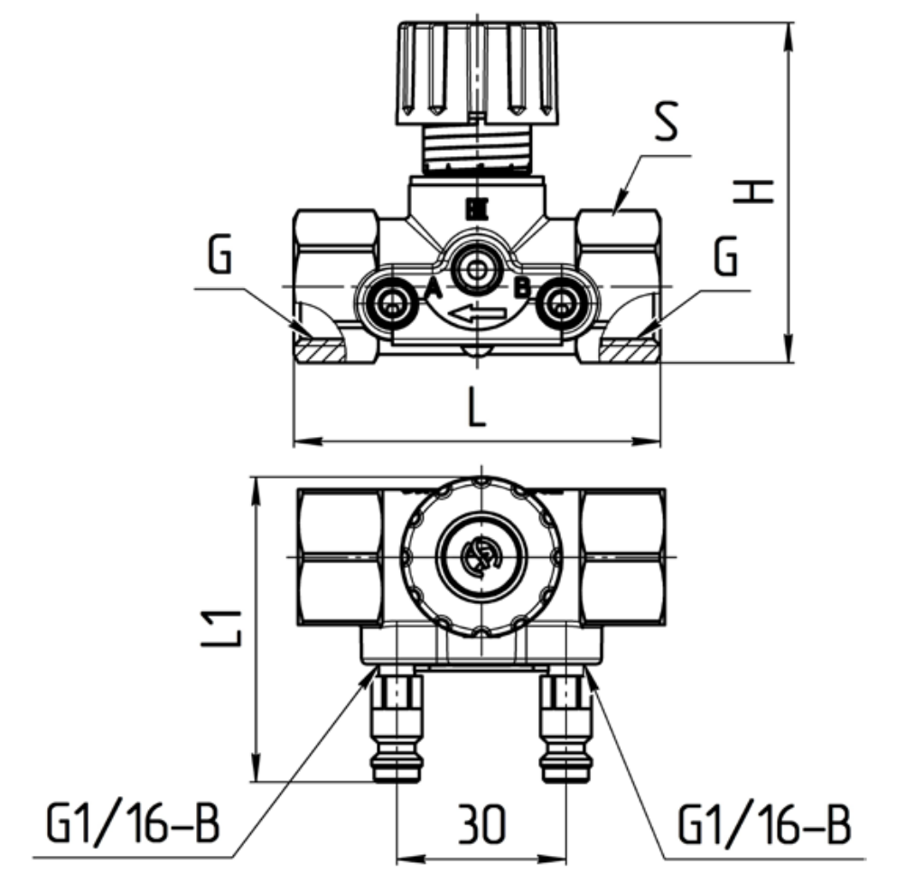 Клапан-партнер балансировочный Aquasfera Ду15 Ру16 ручной, муфтовый Kvs=1.6 с измерительными ниппелями, корпус – латунь