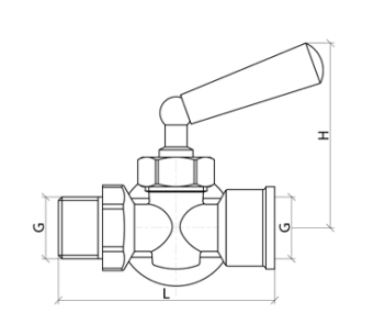 Эскиз Кран для манометра трехходовой Aquasfera 1065 Ду15 Ру16 латунный, внутренняя/наружная резьба G1/2″ с рукояткой и фланцем под манометр (1065-01)