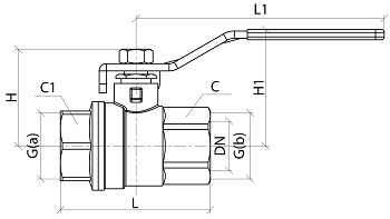 Эскиз Кран шаровой 1001 Aquasfera 1 1/4″ Ду32 Ру20 полнопроходной, никелированный, внутренняя резьба, ручка-рычаг (1001-04)
