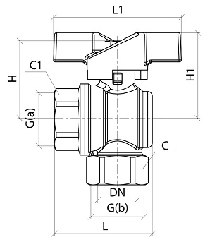 Эскиз Кран шаровой угловой 1008 Aquasfera 1/2″ Ду15 Ру40 полнопроходной, никелированный, внутренняя резьба, ручка-бабочка (1008-01)
