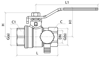 Эскиз Кран шаровой 1012 Aquasfera 1″ Ду25 Ру25 полнопроходной, никелированный, внутренняя резьба, ручка-рычаг, со спускником (1012-03)