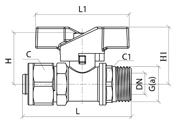 Эскиз Кран шаровой 1017 Aquasfera Ду20х1/2″ Ру16 стандартнопроходной, никелированный, компресс/наружная резьба, ручка-бабочка (1017-02)