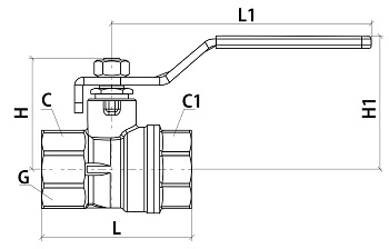 Эскиз Кран шаровой 1101 Aquasfera Standard Ду15 Ру40 полнопроходной, никелированный, внутренняя резьба, ручка-рычаг (1101-01)