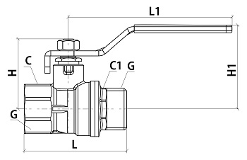 Эскиз Кран шаровой 1103 Aquasfera Standard Ду15 Ру40 полнопроходной, никелированный, внутренняя/наружная резьба, ручка-рычаг (1103-01)