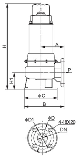 Насос дренажный AQUAVIVA LX QWKF100 1 1/2″ Ду40 погружной, вертикальный, без поплавка, производительность - 16 м³/ч, напор - 10 м, мощность - 0.75 кВт, 380 В, материал корпуса - нержавеющая сталь