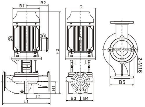 Насос циркуляционный AQUAVIVA LX TG65-19/2T 2 1/2″ Ду65 Ру12 одноступенчатый, вертикальный, центробежный, производительность - 30 м³/ч, напор - 19 м, мощность - 3 кВт, 380 В, материал корпуса - чугун