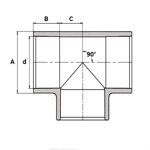 Тройник Aquaviva TEE Ду63 Ру16 90°под клеевое соединение, корпус - ПВХ