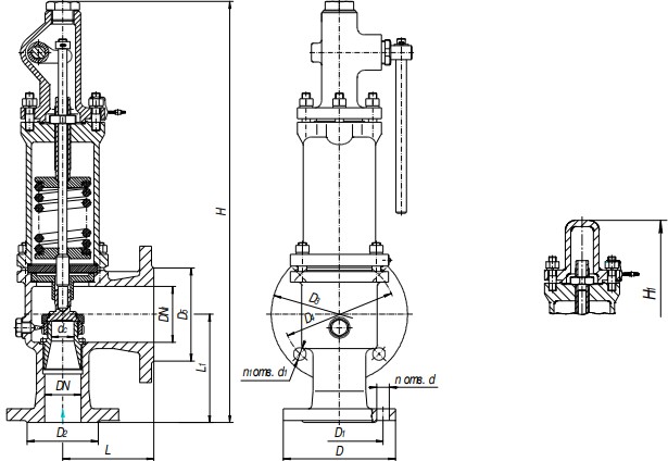 Клапан предохранительный Арма-Пром 17с6нж Ду50x80 Ру16 пружинный угловой, корпус - сталь, тип присоединения - фланцевое, с настройкой диапазона давления 8-16 Мпа