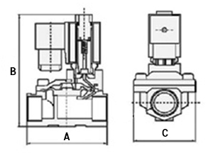 Эскиз габариты Клапан электромагнитный АСТА ЭСК 600 1 1/4″ Ду32 проходное сечение 32 мм НЗ пилотный нержавеющая сталь, уплотнение плунжера - NBR, мембрана - NBR, 24В, 0.5 — 16 бар