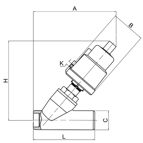 Клапаны запорно-регулирующие АСТА Р12П Ду15-50 Ру16 нормально закрытые, под приварку, с пластиковым пневмоприводом ППП-100, Kvs=55,0 м3/ч, Т=200°С
