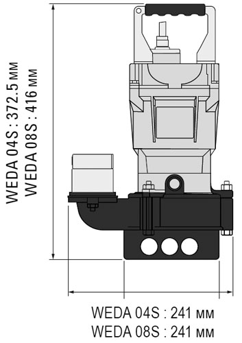 Насос дренажный Atlas Copco WEDA 08S грязевой, выходной патрубок 2″ 50 мм, электродвигатель 230 В, 0.75 кВт, напор - 13 м, производительность - 19 м3/ч