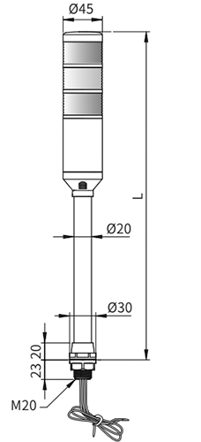 Колонна светосигнальная Autonics PL4MB-300-RYG диаметр - 45мм, основание корпуса - 89мм, постоянное свечение, с зуммером, цвет - красный/желтый/зеленый, 24В, IP52