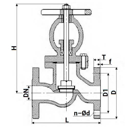 Клапан запорный сальниковый 15с22нж BasicStandard VSO3434M-F-S Ду20 Ру40, фланцевый, корпус - углеродистая сталь WCB, диск - углеродистая сталь WCB, уплотнение - металл, управление - штурвал