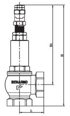 Эскиз габариты и размеры клапан предохранительный Benarmo 2001 Ду10-100 Ру16 резьбовой латунный