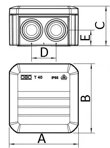 Коробка распределительная OBO Bettermann T40 90x90x52 мм, 7 герметичных вводов, влагозащищенная, IP55, светло-серая RAL7035