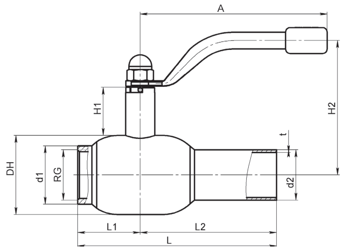 Краны шаровые Broen Ballomax-КШТ60.101.А.40 Ду10-50 Ру40 стандартнопроходные с плавающим шаром, корпус - сталь, уплотнение - EPDM, внутренняя резьба / сварка, ручка-рычаг