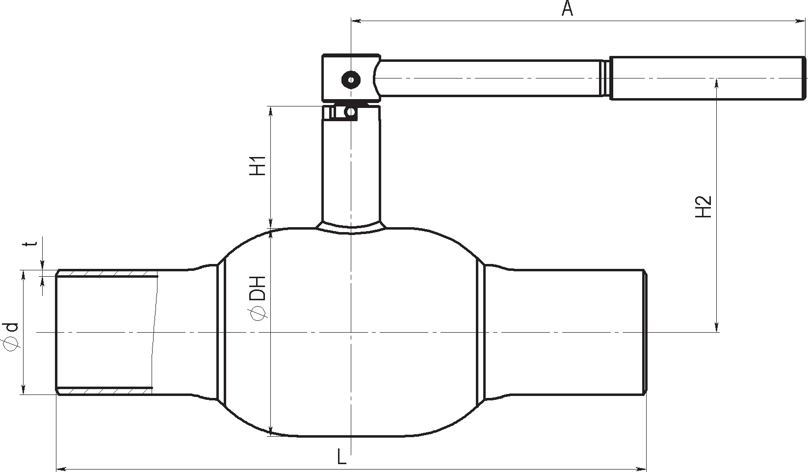 Кран шаровый Broen Ballomax-КШТ60.112А.25 Ду80 Ру25 полнопроходный с плавающим шаром, корпус - сталь, уплотнение - EPDM, сварка / сварка, ручка-рычаг