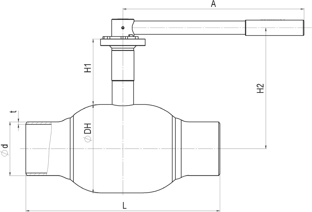 Кран шаровый Broen Ballomax-КШТ61.112А.25 Ду100 Ру25 полнопроходный с плавающим шаром, корпус - сталь, уплотнение - EPDM, сварка / сварка, ручка-рычаг
