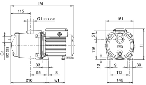 Насос самовсасывающий Calpeda NGLM 4/110 Ду25x25 Ру8 самозаливающийся струйный моноблочный центробежный, со встроенным эжектором, максимальная производительность - 4.5 м3/ч, максимальный напор - 41.6 м, напряжение - 230 В