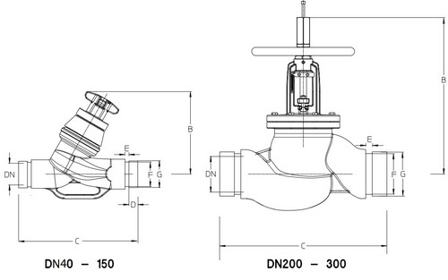 Клапан балансировочный Cimberio 3739G Ду100 Ру16 ручной Kvs=196,8 под приварку, с измерительными ниппелями,  корпус - чугун EN-JL 1040