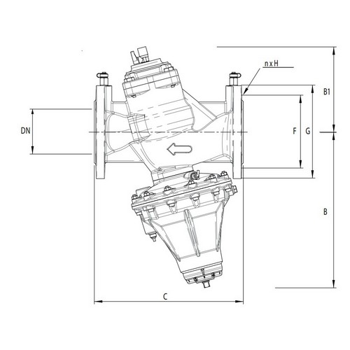 Клапан балансировочный Cimberio 3767В HP Ду80 Ру16 автоматический, перепад давления 80-160 кПа, фланцевый, с импульсной трубкой, корпус - чугун EN GJL 250