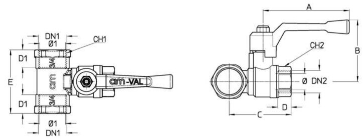 Кран шаровой Cimberio CIM 427 1/2″ x 1/2″ Ду15x15 Ру25 полнопроходной, тип Т, с фитингом, ВР/ВР/ВР, с ручным управлением
