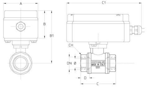 Кран шаровой Cimberio CIM 702 1 1/2″ Ду40 Ру40 полнопроходной, внутренняя/внутренняя резьба, с электроприводом EMV 110/130